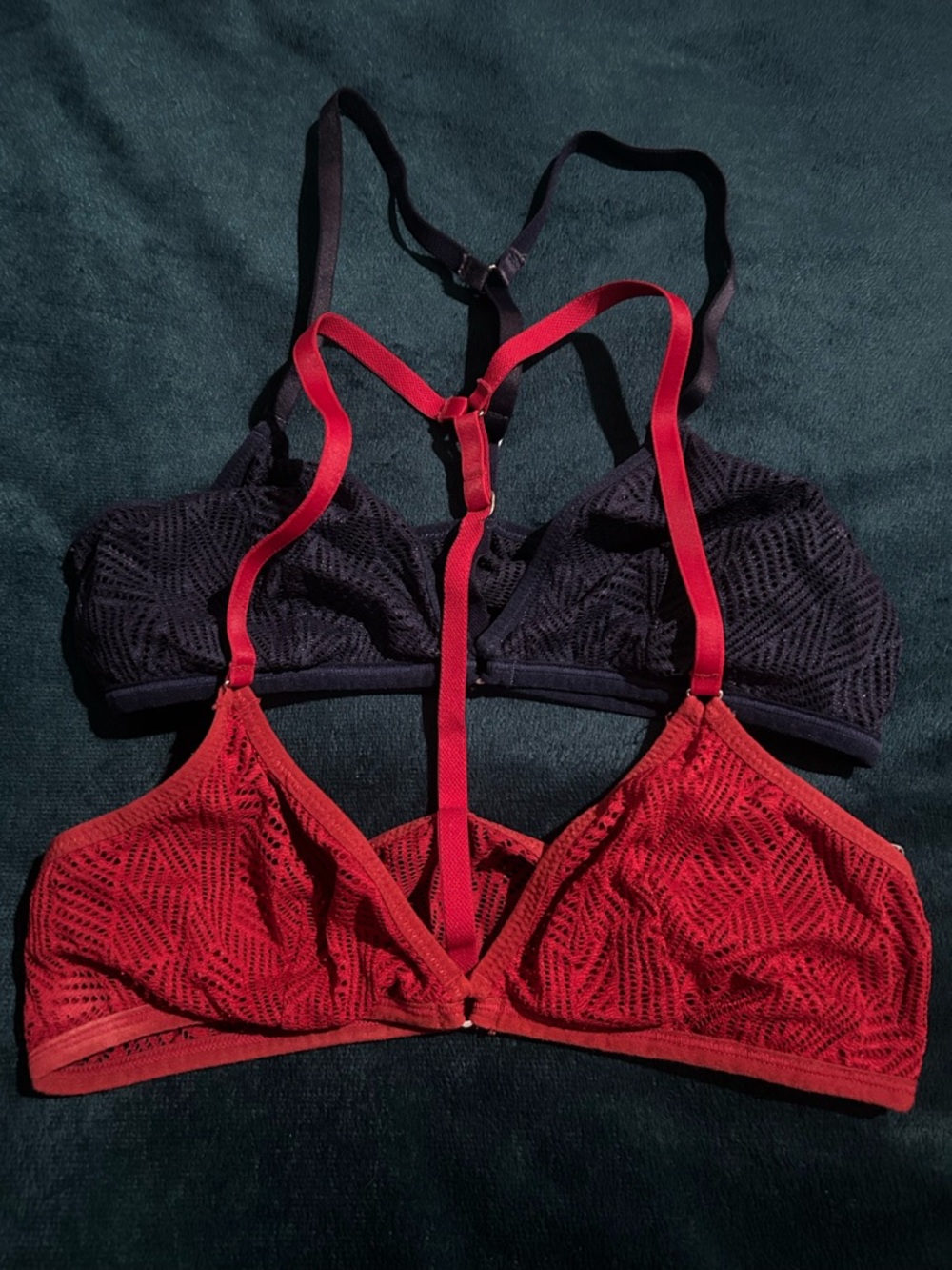 Y2K aerie Lace Triangle Bralette Set in Red & navy blue